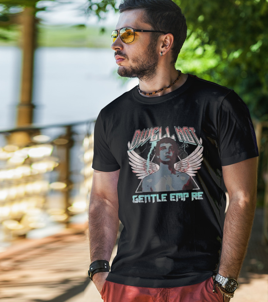 Dwell Not Gentle Empire Winged Figure With Lightning And Triangle Background T-Shirt