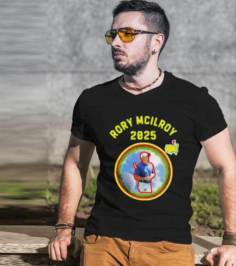 Rory McIlroy 2025 Masters Tournament Vintage Golf Circle Clouds Fairway T-Shirt