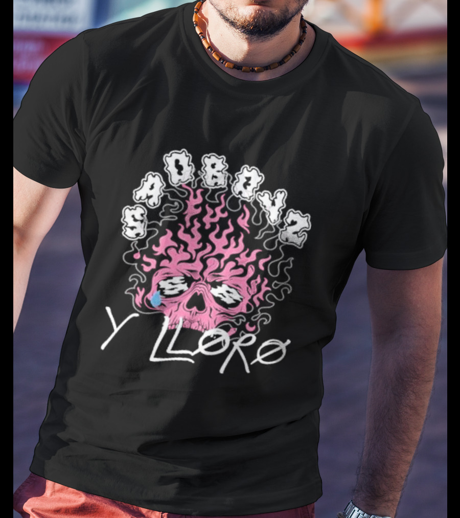 Sad Boyz Y Lloro Skull Flames Pink Blue Tear T-Shirt