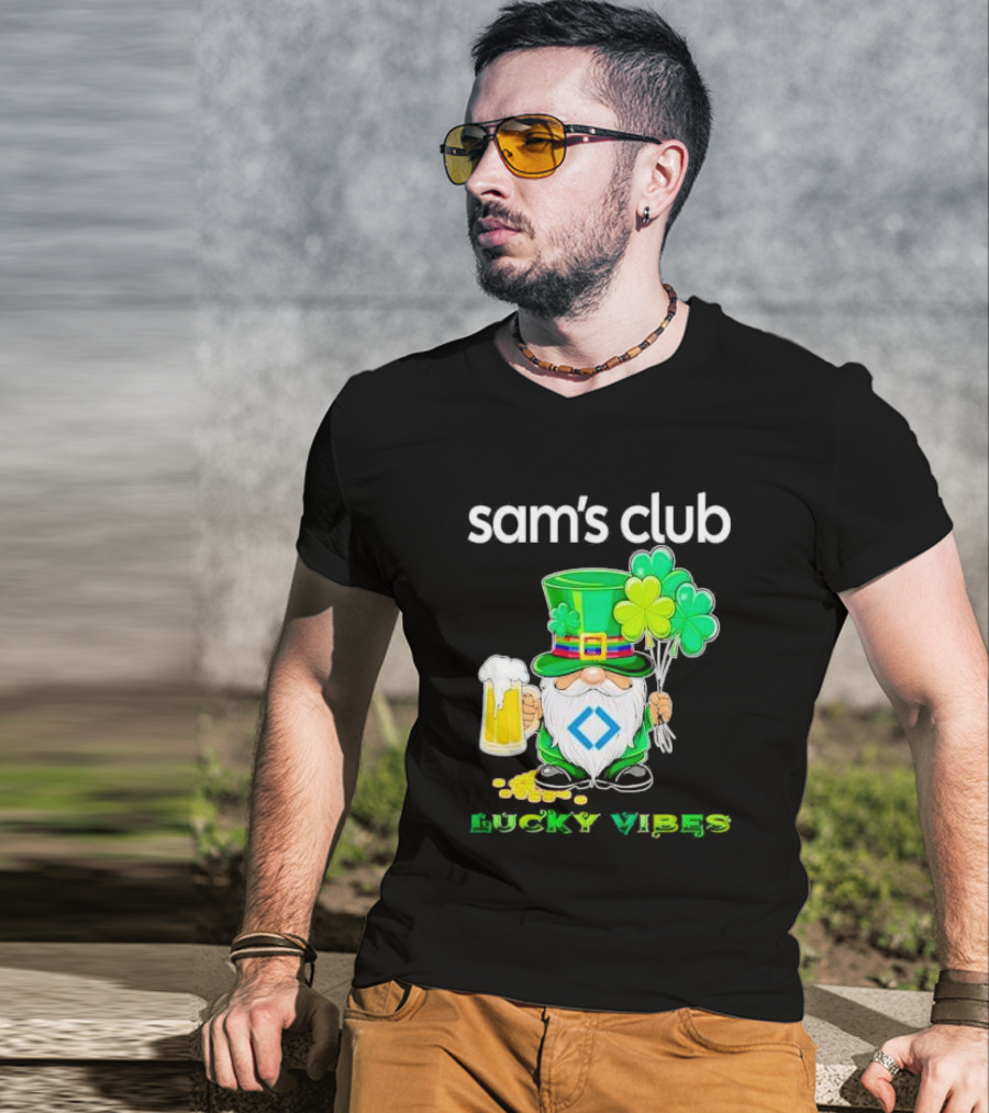 Sam’s Club Lucky Vibes St Patrick’s Day Gnomes Beer Shamrock T-Shirt
