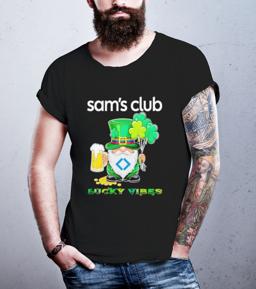 Sam’s Club Lucky Vibes St Patrick’s Day Gnomes Beer Shamrock T-Shirt