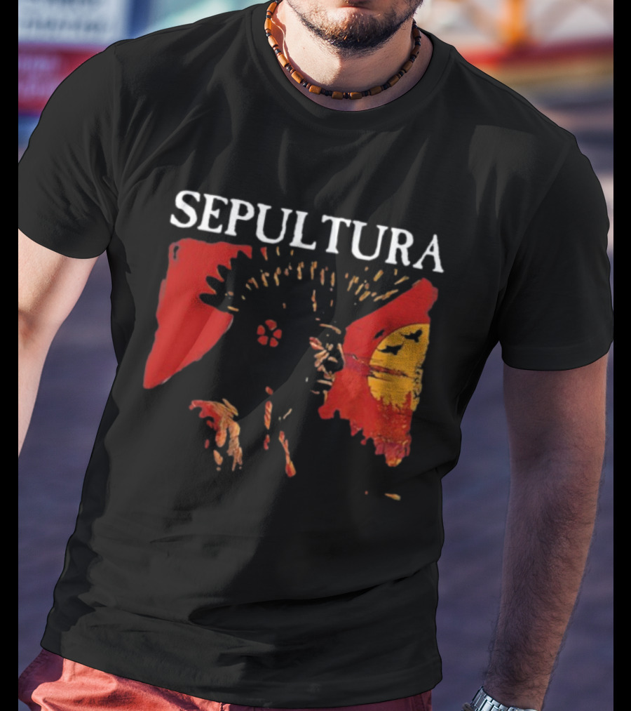 Sepultura Celebrating Life Through Death Black Sunburst And Sunset Scene T-Shirt
