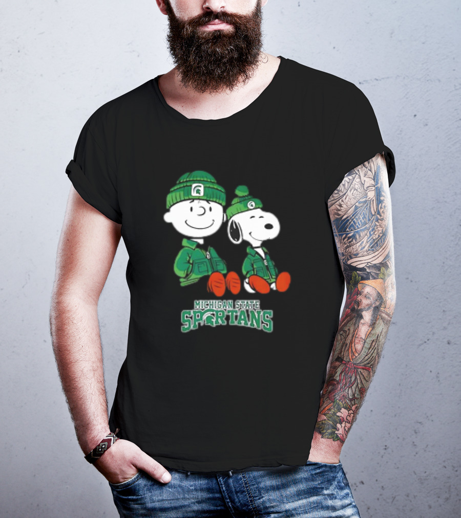 Snoopy And Charlie Brown Michigan State Spartans Green Apparel T-Shirt