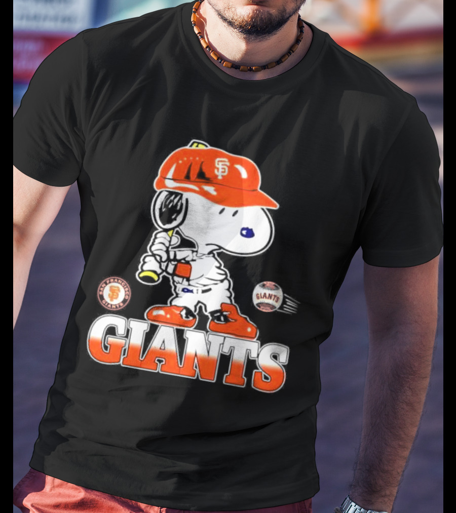 Snoopy SF Giants Baseball Fan Art Peanuts Sports Graphic T-Shirt