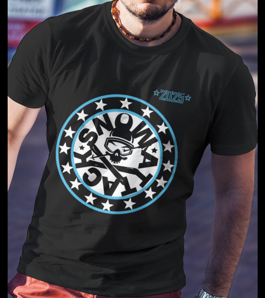 Snowattack Festival 2025 Skull Goggles And Crossed Skis Star Circle T-Shirt