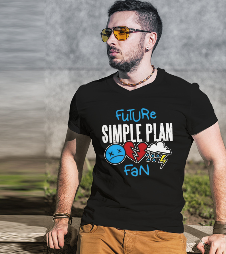 Future Simple Plan Fan With Emojis Of Heart And Lightning Cloud T-Shirt
