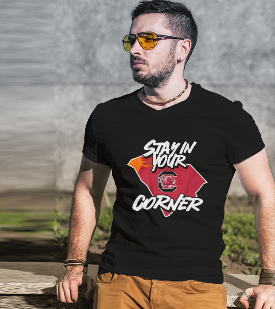South Carolina Football Stay In Your Corner Gamecock Logo And State Map T-Shirt