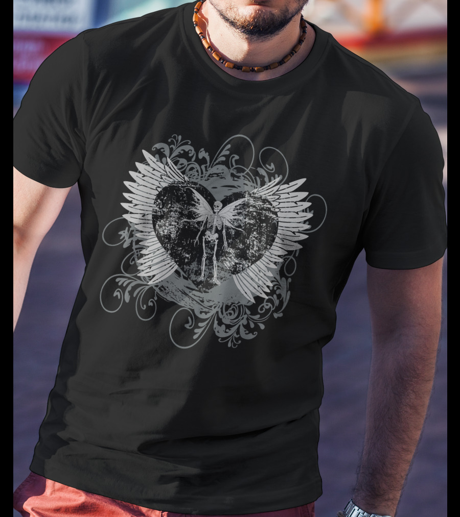 Aesthetic Y2k Fairy Wings Skeleton Heart Grunge T-Shirt