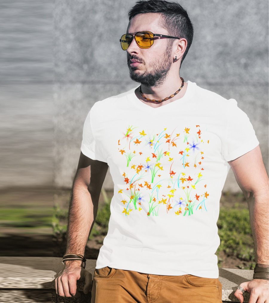 M #019 Colorful Autumn Leaves And Grass T-Shirt