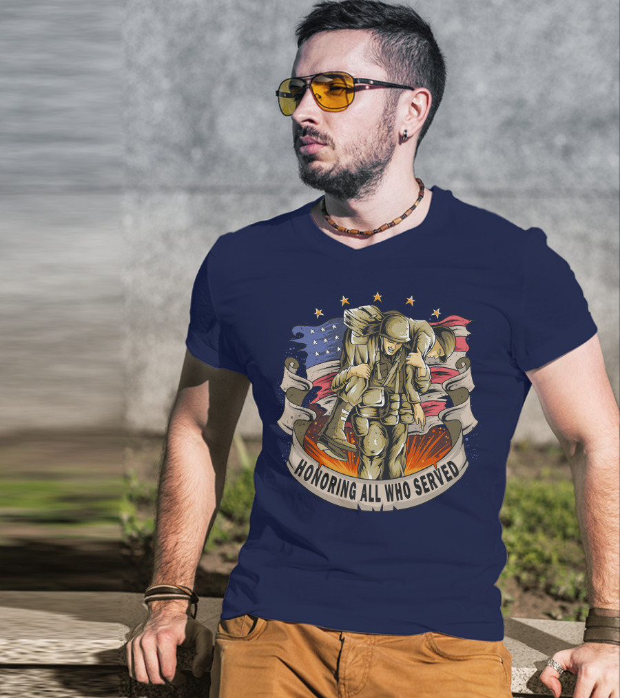 Honoring All Who Served American Army Veterans Holding Friends T-Shirt