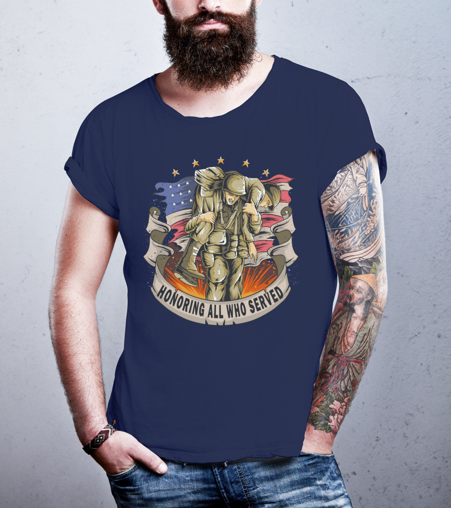 Honoring All Who Served American Army Veterans Holding Friends T-Shirt