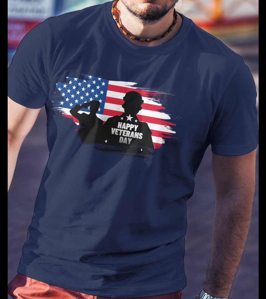 Happy Veterans Day Flag With Saluting T-Shirt