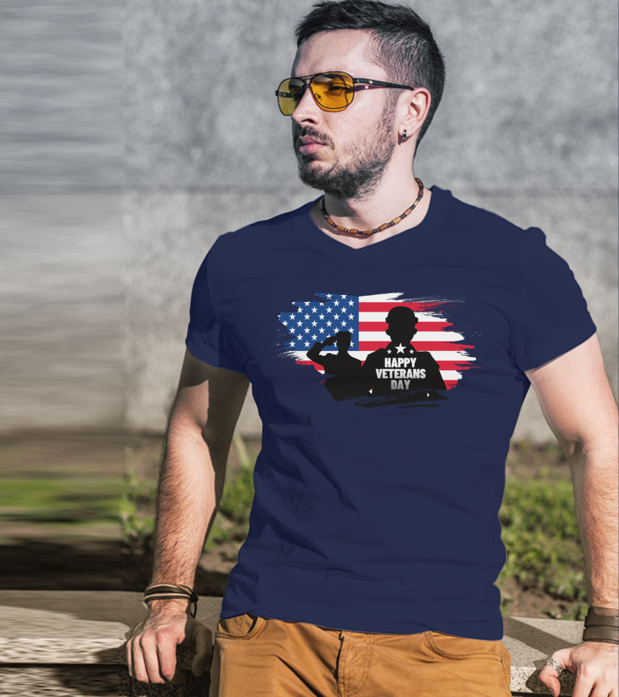 Happy Veterans Day Flag With Saluting T-Shirt