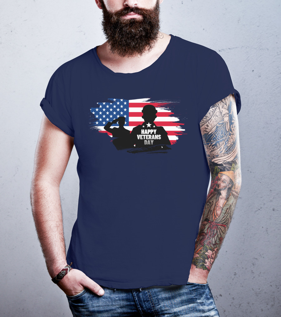 Happy Veterans Day Flag With Saluting T-Shirt