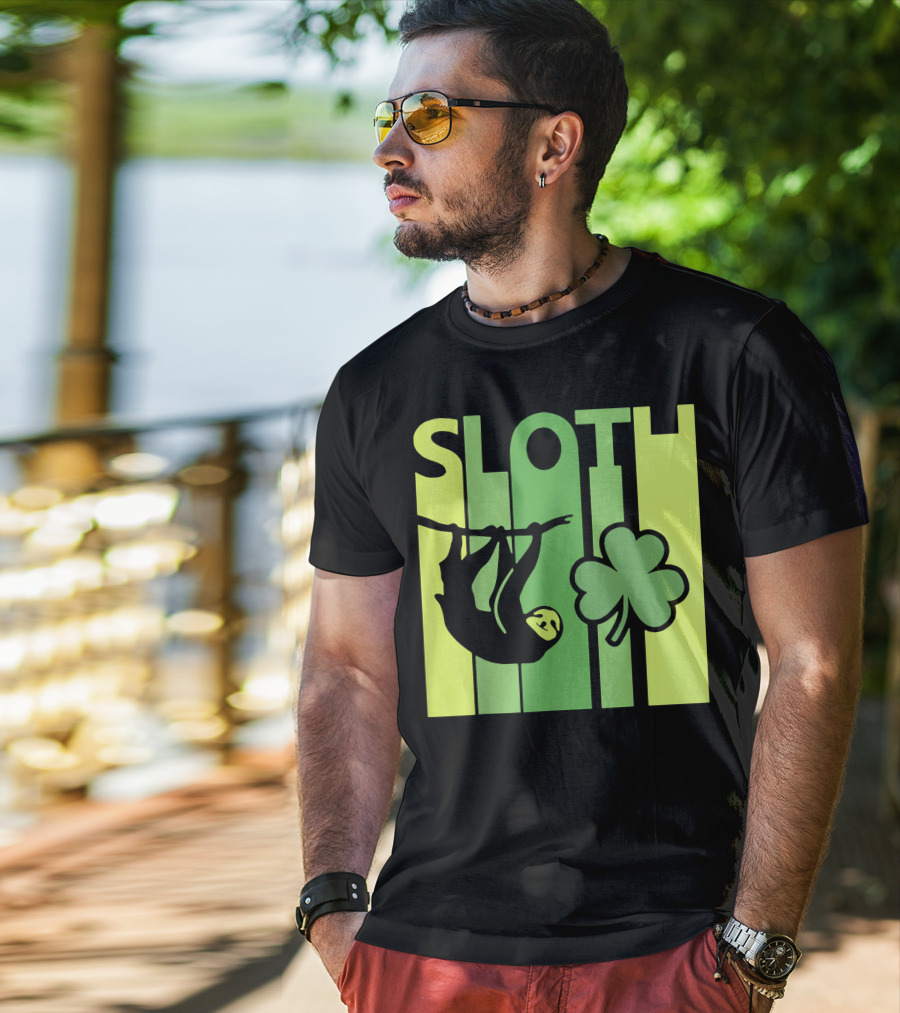 Lucky Sloth Hanging Irish Vintage Shamrock St Patrick's Day T-Shirt