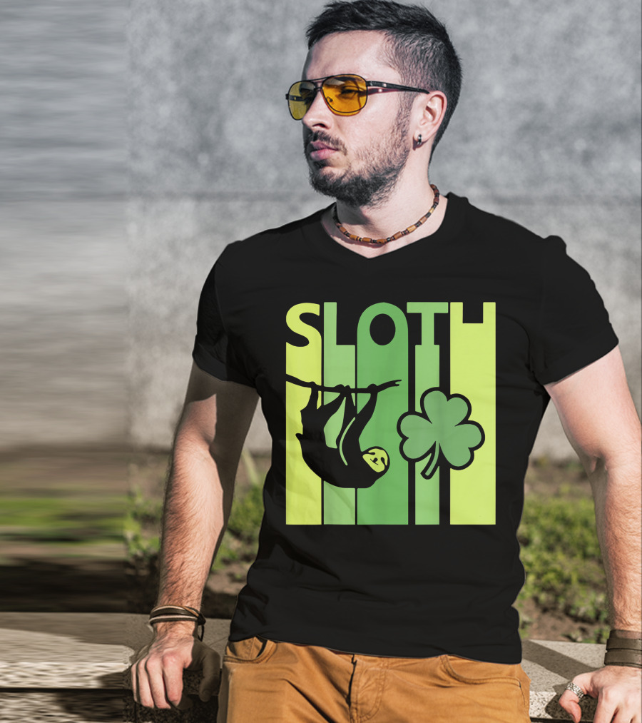 Lucky Sloth Hanging Irish Vintage Shamrock St Patrick's Day T-Shirt