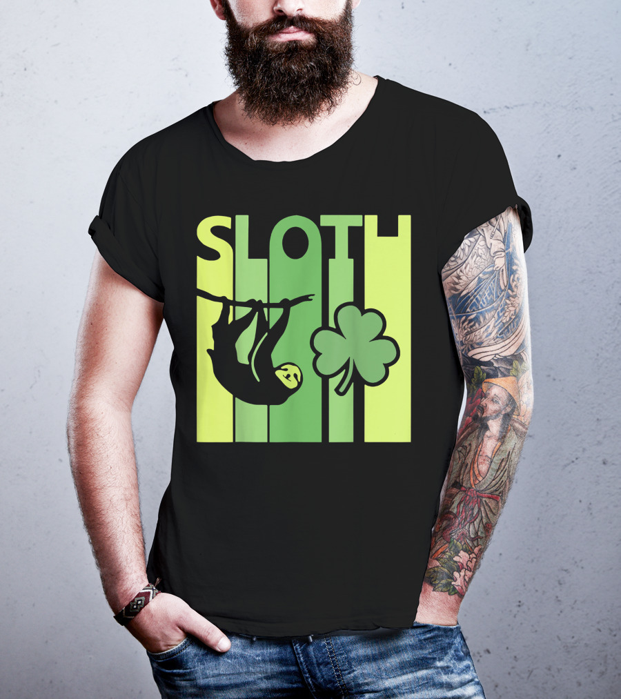 Lucky Sloth Hanging Irish Vintage Shamrock St Patrick's Day T-Shirt