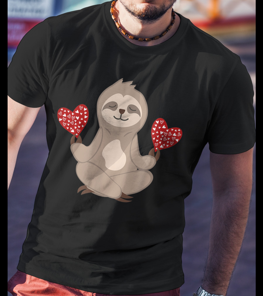 Love Sloth Meditation Valentines Day Heart Animal Vintage T-Shirt