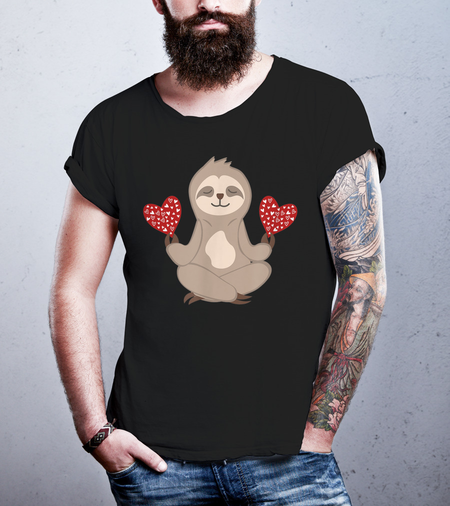 Love Sloth Meditation Valentines Day Heart Animal Vintage T-Shirt