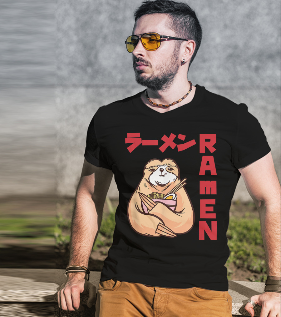 Kawaii Ramen Sloth Anime Noodles Japanese Sketching T-Shirt