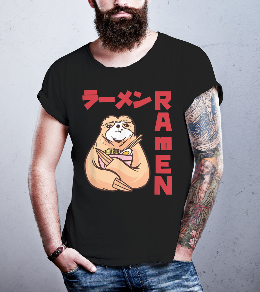 Kawaii Ramen Sloth Anime Noodles Japanese Sketching T-Shirt