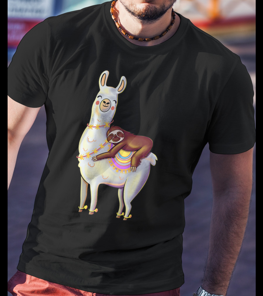 Lazy Sloth On Llama Funny Hiking Birthday Adventure T-Shirt
