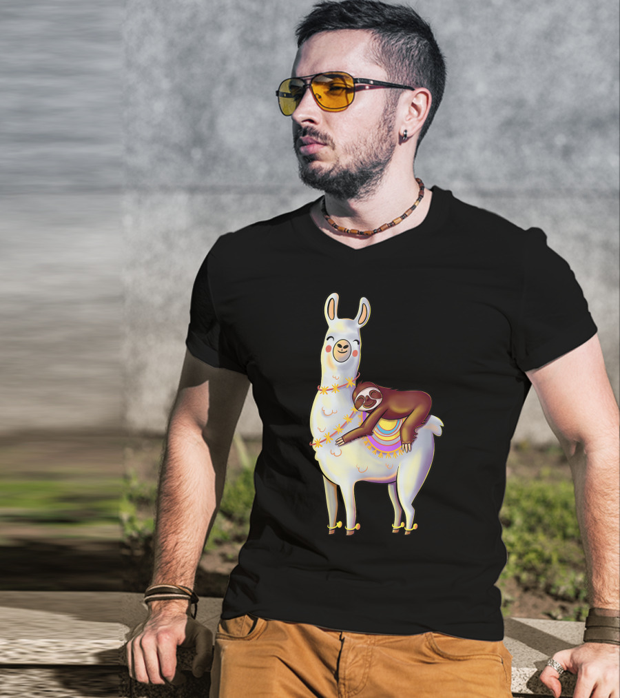 Lazy Sloth On Llama Funny Hiking Birthday Adventure T-Shirt