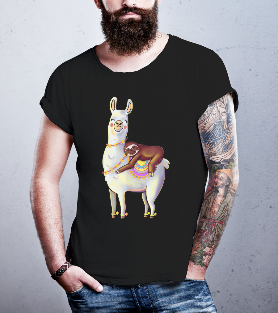 Lazy Sloth On Llama Funny Hiking Birthday Adventure T-Shirt