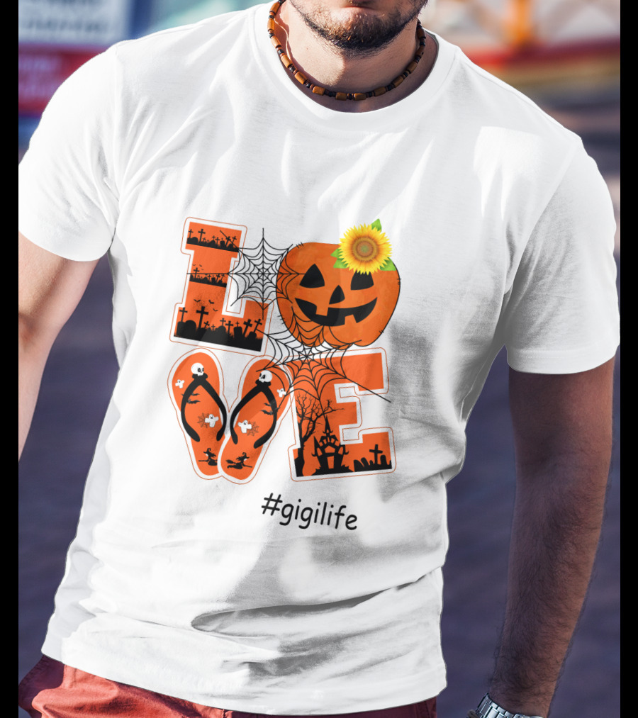 Love Pumpkin Halloween Theme #GigiLife With Spider Web And Sunflower T-Shirt