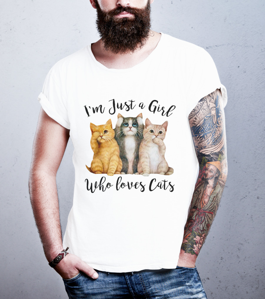 I'm Just A Girl Who Loves Cats With Cute Cat Trio T-Shirt