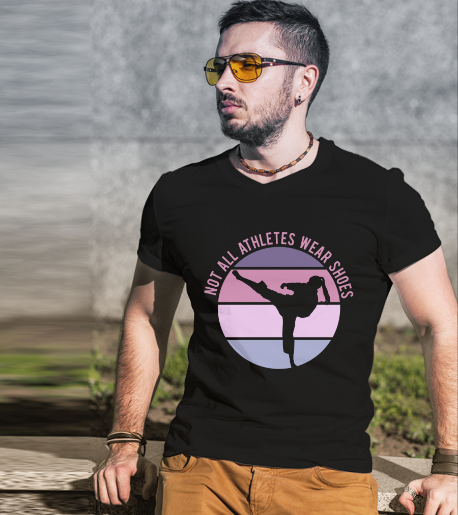 Not All Athletes Wear Shoes Taekwondo Silhouette Kicking In Colorful Circle T-Shirt