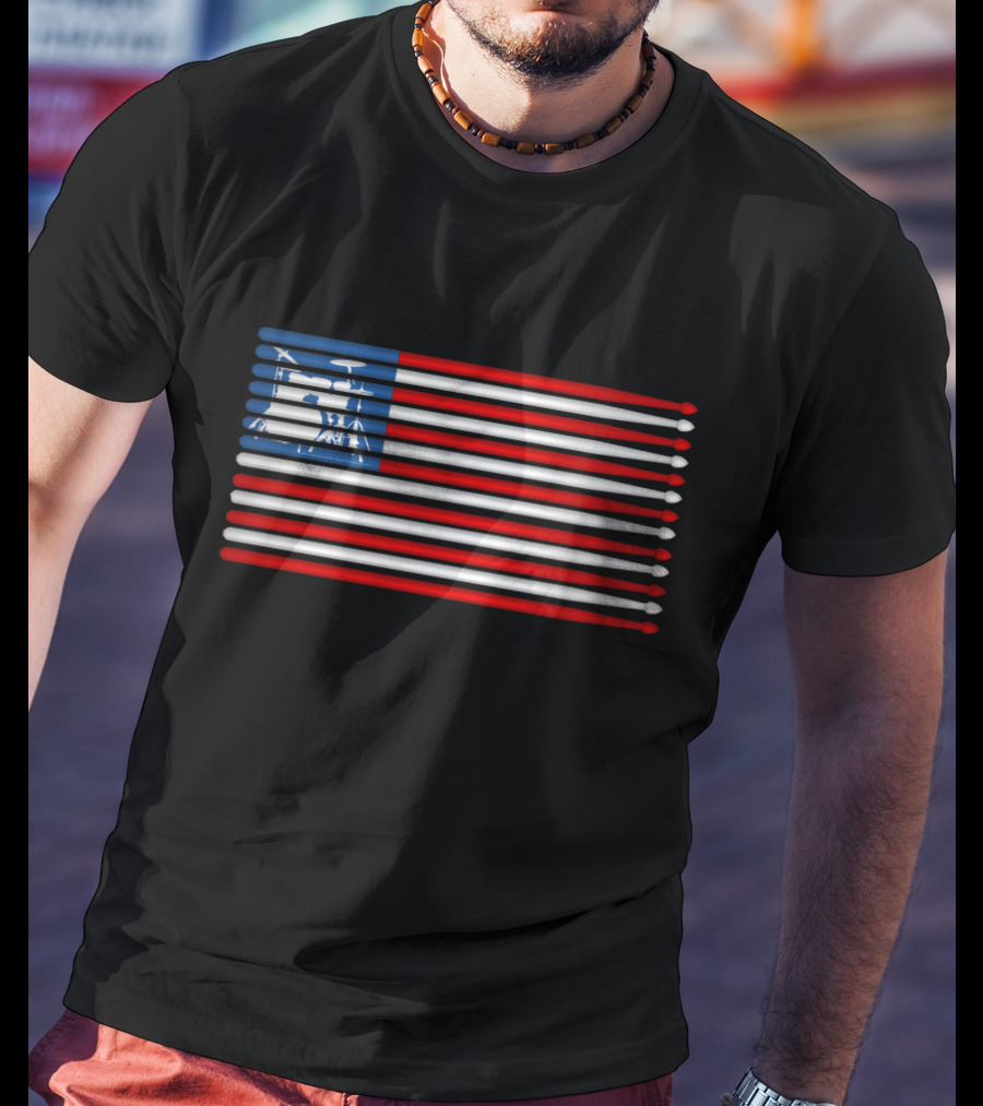 American Drum Kit Drumsticks Flag T-Shirt
