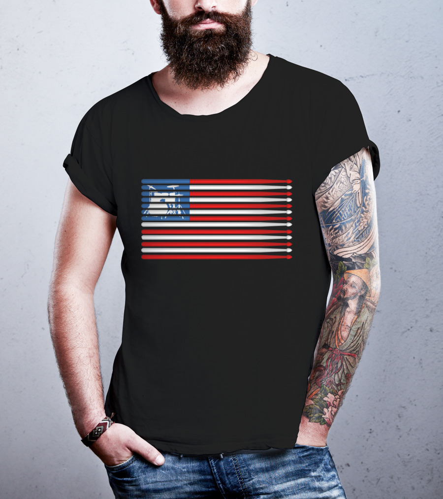 American Drum Kit Drumsticks Flag T-Shirt