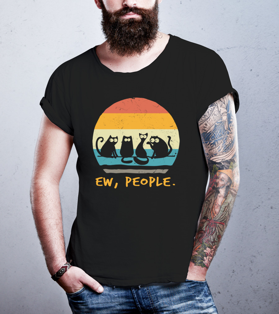 Ew People Funny Cat Retro Sunset T-Shirt