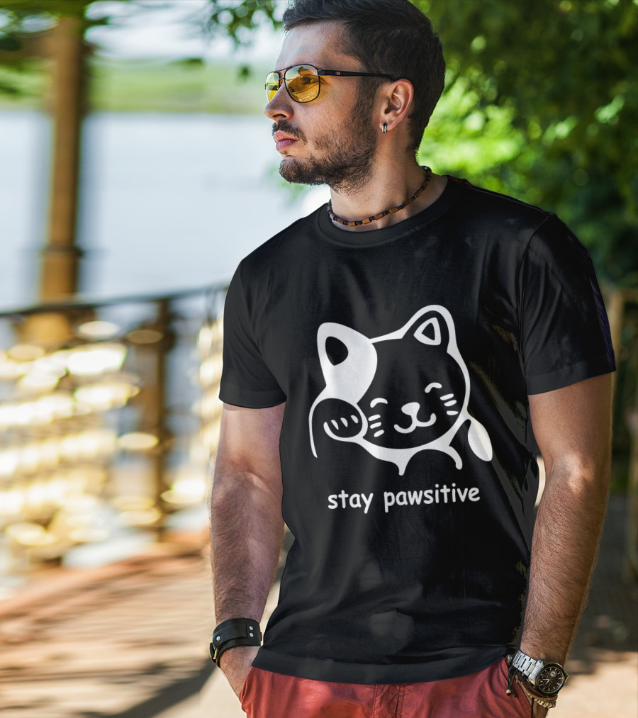 Stay Pawsitive Funny Cat Paw T-Shirt