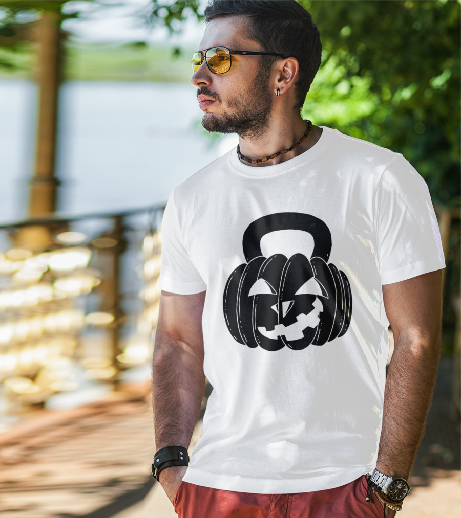 Pumpkin Halloween Kettlebell Fitness Jack-O'-Lantern T-Shirt