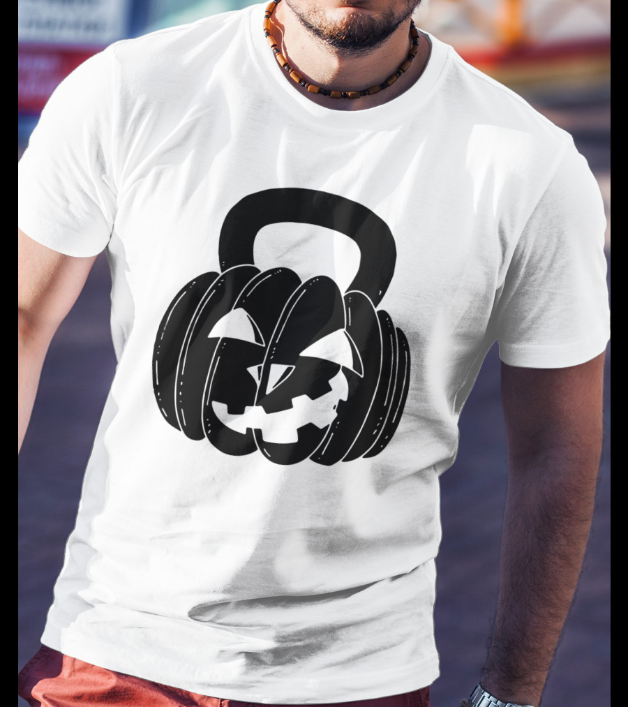 Pumpkin Halloween Kettlebell Fitness Jack-O'-Lantern T-Shirt