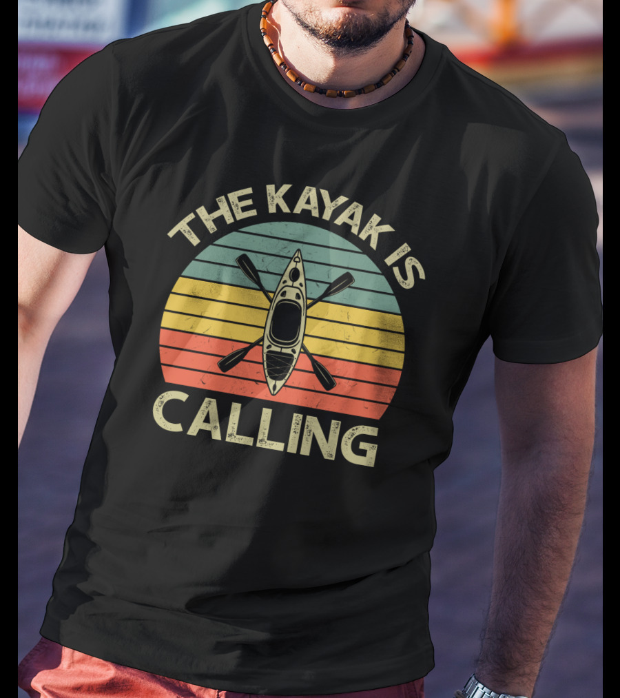 The Kayak Is Calling Retro Sunset Adventure T-Shirt