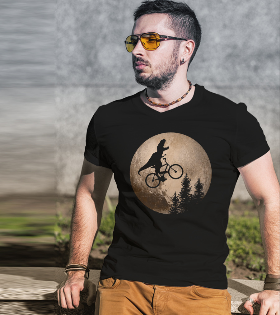 T Rex Riding A Bicycle Across Pluto T-Shirt