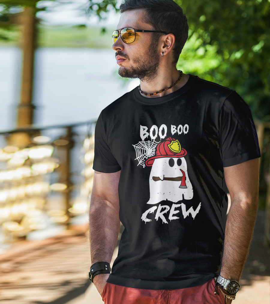 Boo Boo Firefighter Crew Ghost With Axe And Helmet T-Shirt