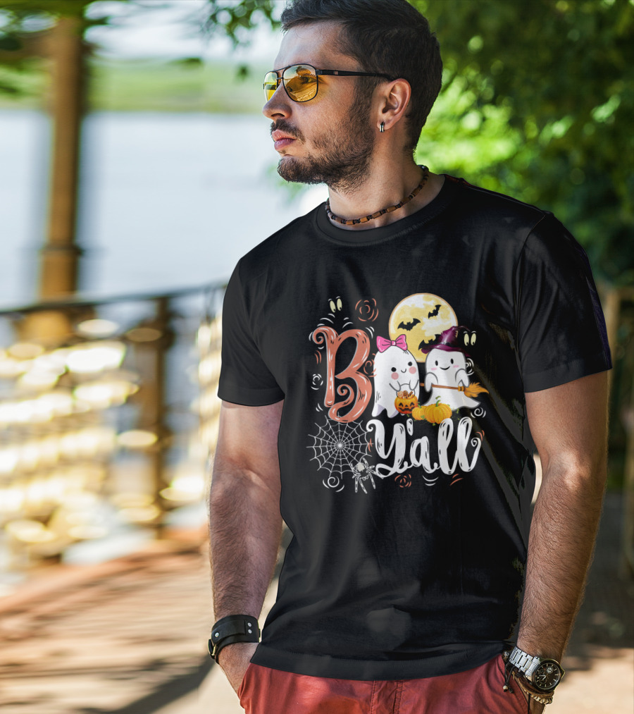 Bo Y'all Cute Ghosts With Pumpkins And Halloween Full Moon T-Shirt