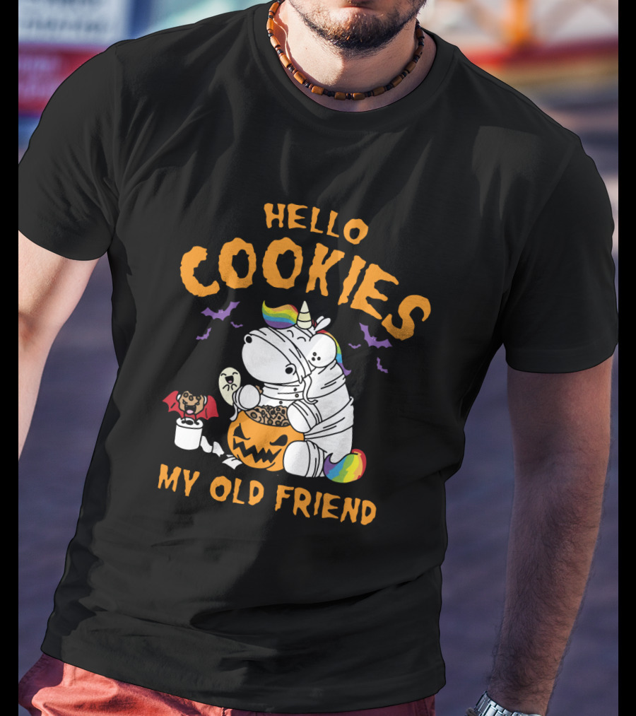 Hello Cookies My Old Friend Unicorn Halloween Rainbow Bats T-Shirt