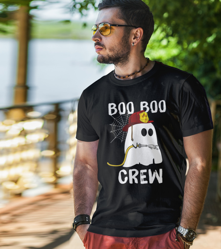 Boo Boo Crew Ghost Firefighter Web Badge T-Shirt