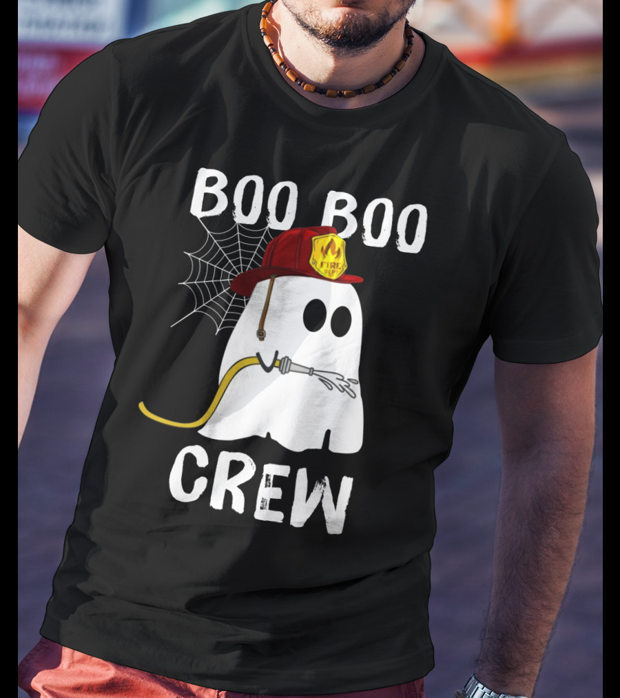 Boo Boo Crew Ghost Firefighter Web Badge T-Shirt