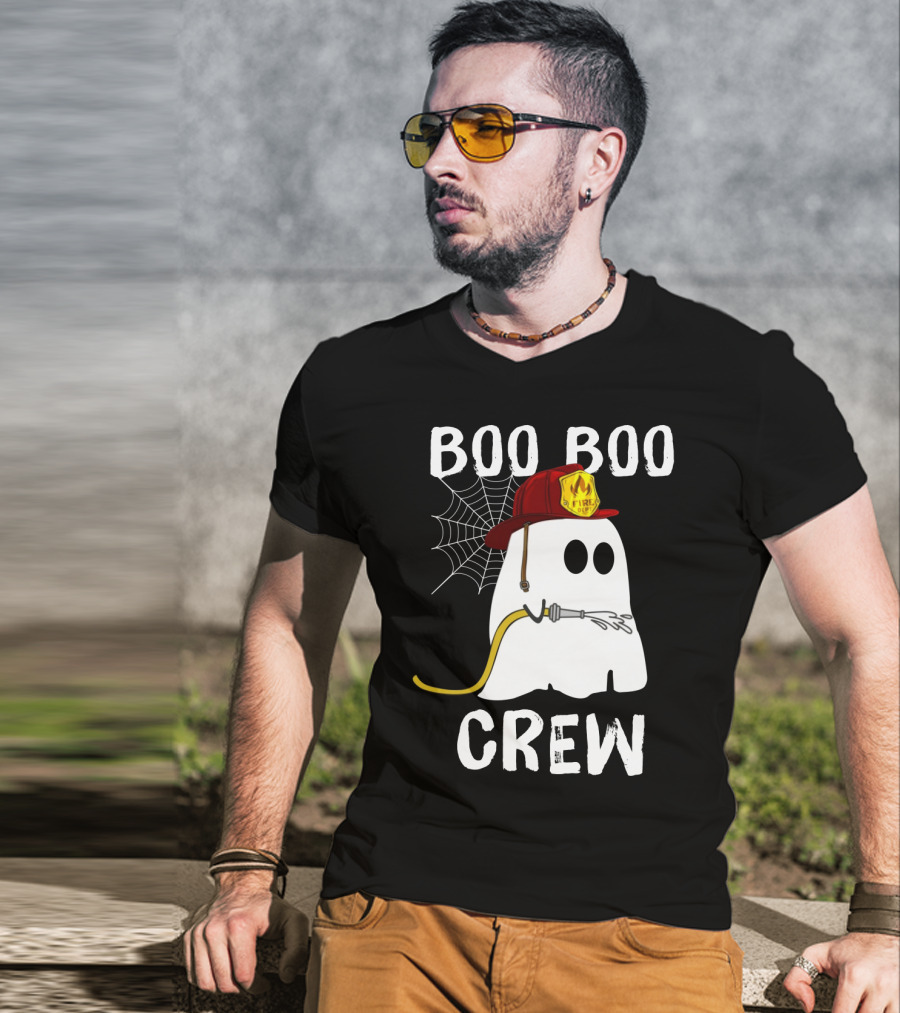 Boo Boo Crew Ghost Firefighter Web Badge T-Shirt