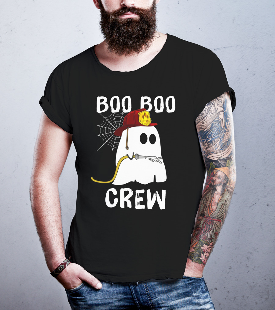 Boo Boo Crew Ghost Firefighter Web Badge T-Shirt