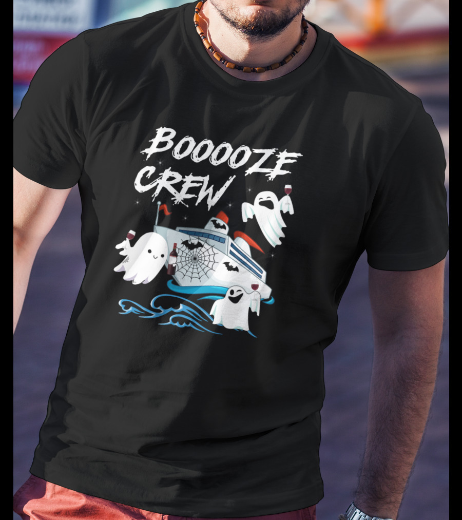 BOOOOZE CREW Ghosts Cruising With Wine On A Spooky Boat T-Shirt