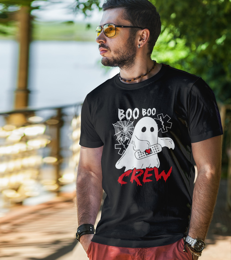 EMT Boo Boo Crew Ghost With Bandage And Cobweb T-Shirt
