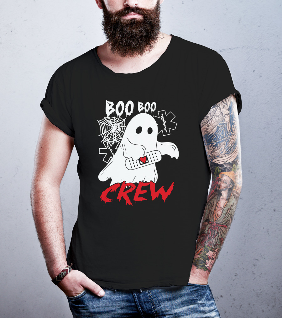 EMT Boo Boo Crew Ghost With Bandage And Cobweb T-Shirt