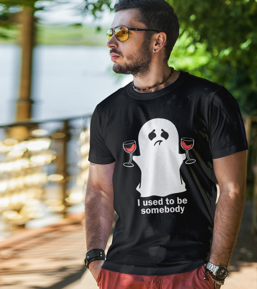 I Used To Be Somebody Ghost Holding Wine Glasses T-Shirt